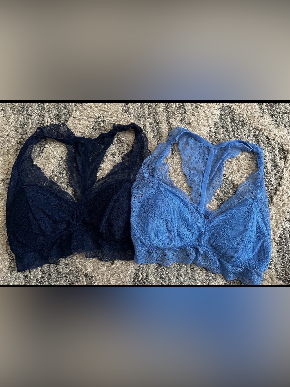 Gilligan & O'Malley Lace Bralette Set - Navy and Light Blue